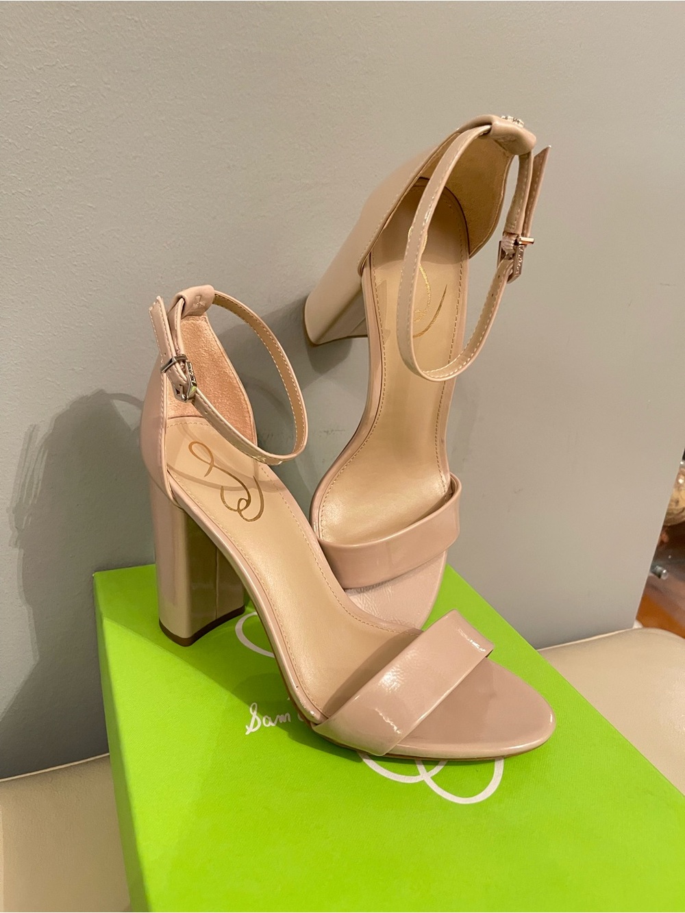 Yaro by Sam Edelman Patent Blush Block Heel Ankle-Strap Sandals size 8.5